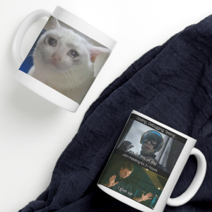 White Printed Mug - Coder Meme With Captain America