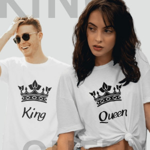 Single Side Couple Printed T-shirt - King And Queen