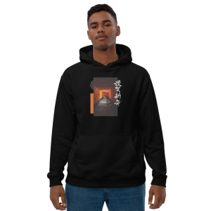 Men Full Sleeve - Black Hoodie - Japanese Text With Mountain Printed Graphic Design