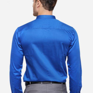 Men's Pure Cotton Royal Blue Solid Slim Fit Formal Full Sleeve Shirt For Men