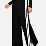 Black white stripped casual wear pant for women