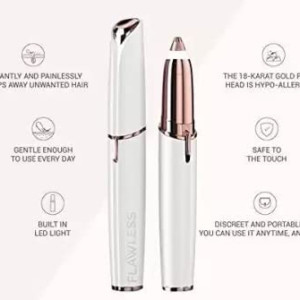 Flawless Eyebrow Trimmer for women. Pless, Touch sensitive,18K Gold Platted Battery operated Eyebrow Hair Remover For women (Non rechargeable)