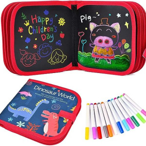 Erasable Doodle Books with 12 Watercolor Pens, Portable Drawing Pad , Writing Boards 2~12, Painting Toy Set for Car Travel, Road Trip.