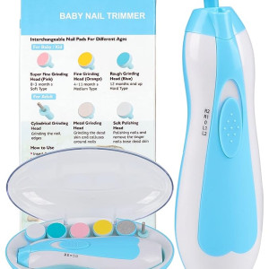 Mistico Baby Nail Trimmer Electric No Sharp Claws Hurt, Baby Nail File Kit Manicure Set,6 in 1 Safety Cutter Trimmer Clipper for Toes and Fingers Blue