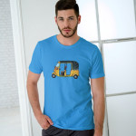 Single Side Indian Tuk Tuk Design Printed - Blue T-Shirt - Rounded Neck T-Shirt For Men