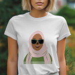 Single Side Girl With Goggles Design Printed - White T-Shirt - Rounded Neck T-Shirt For Women