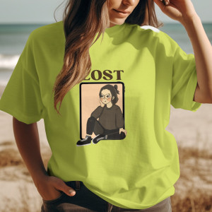 Single Side Lost Design Printed - Yellow T-Shirt - Rounded Neck T-Shirt For Women