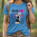 Single Side Go Go Girl Design Printed - Blue T-Shirt - Rounded Neck T-Shirt For Women