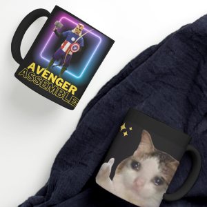 Black Printed Mug- Avenger And Funny Cat Reaction Memes Printed Mug