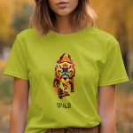 Single Side Wild Printed - Yellow T-Shirt - Rounded Neck T-Shirt For Women