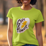 Single Side Girl Power Design Printed - Yellow T-Shirt - Rounded Neck T-Shirt For Women