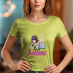 Single Side Anime Design Printed - Yellow T-Shirt - Rounded Neck T-Shirt For Women