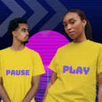Single Side Couple Printed T-shirt - Play And Pause