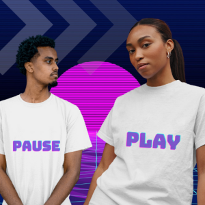 Single Side Couple Printed T-shirt - Play And Pause