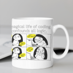White Printed Mug - Girl Coder With Funny Cat Memes