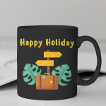 Black Printed Mug- Holiday Enjoying Beach Printed Mug