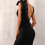 Ekeshwara black frill backless party dress for women