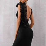 Ekeshwara black frill backless party dress for women