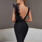 Ekeshwara black frill backless party dress for women