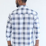 Men's Pure Cotton Regular Fit White with Blue Check Design Full Sleeve Shirt For Men