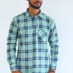 Men's Pure Cotton Regular Fit Light Green with Blue Check Design Full Sleeve Shirt For Men