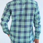 Men's Pure Cotton Regular Fit Light Green with Blue Check Design Full Sleeve Shirt For Men