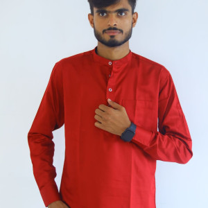 Men's Pure Cotton Regular Fit Red color Full Sleeve Kurta For Men