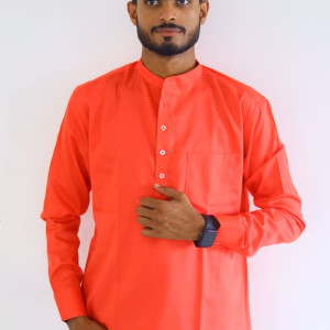 Men's Pure Cotton Regular Fit Orange color Full Sleeve Kurta For Men