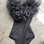 Black net frill swimwear bodysuit for womens